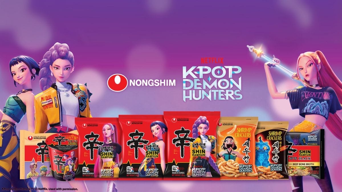 The Nongshim KPop Demon Hunters limited-edition lineup: Shin Ramyun, cups, Shrimp Crackers and Shin Toomba with HUNTR/X characters