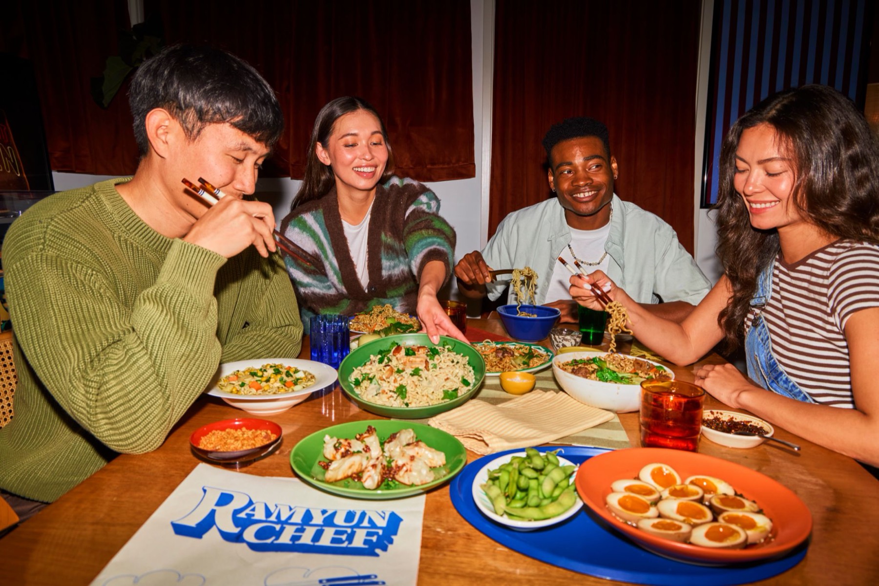 Friends sharing Ramyun Chef noodles